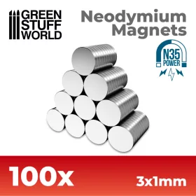   Green Stuff World Neodymium Magnets 3×1mm N35 – 100 db mágnes makettekhez és figurákhoz