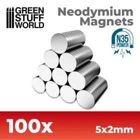   Green Stuff World Neodymium Magnets 5×2mm N35 – 100 db mágnes makettekhez és figuratalpakhoz