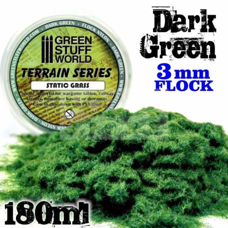 Green Stuff World DARK GREEN 3 mm-es statikus szórható műfű (Static Grass Flock - 3 mm - Dark Green - 180 ml)