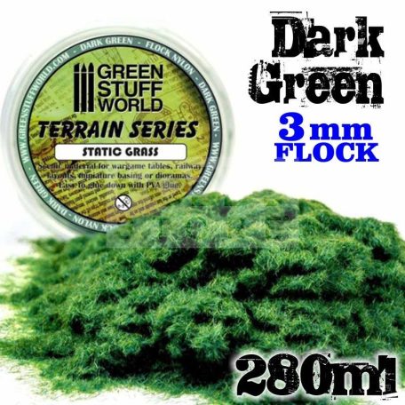 Green Stuff World DARK GREEN statikus szórható műfű (Static Grass Flock - 3 mm - Dark Green - 280 ml)