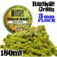   Green Stuff World REALISTIC GREEN statikus 3 mm-es szórható műfű (Static Grass Flock - 3 mm - Realistic Green - 180 ml)