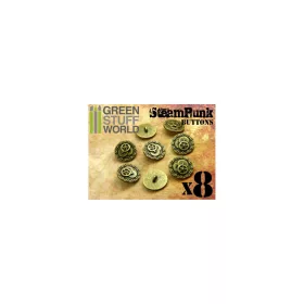   Green Stuff World 8x Steampunk Buttons BOLTS and GEARS Antique Gold – antik arany steampunk csavar- és fogaskerék mintás gombok / medálok