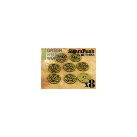   Green Stuff World 8x Steampunk Buttons SPROCKET GEARS Antique Gold – antik arany fogaskerék mintás gombok / medálok