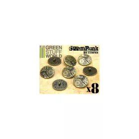   Green Stuff World 8x Steampunk Buttons WATCH MOVEMENTS Bronze – bronz steampunk óraszerkezet mintás kerek gombok / medálok
