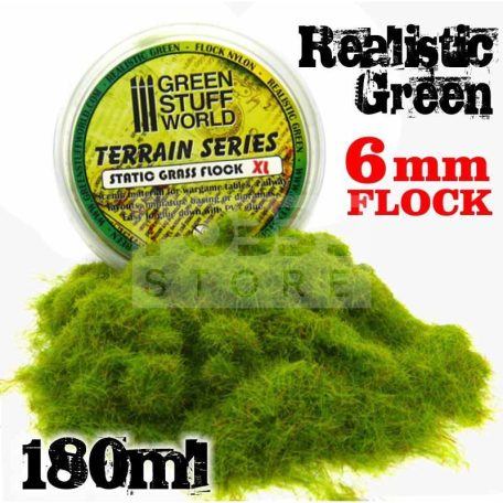 Green Stuff World REALISTIC GREEN 6 mm-es statikus szórható műfű (Static Grass Flock XL- 6 mm - Realistic Green - 180 ml)