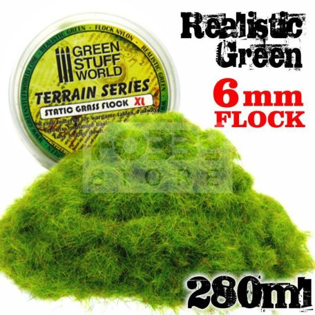 Green Stuff World REALISTIC GREEN statikus szórható műfű (Static Grass Flock XL- 6 mm - Realistic Green - 280 ml)