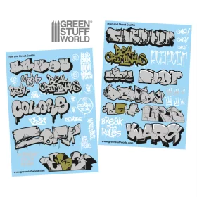   Green Stuff World Waterslide Decals - Train and Graffiti Mix - Silver and Gold