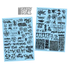   Green Stuff World Waterslide Decals - Train and Graffiti Mix - Black