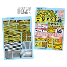   Green Stuff World Waterslide Decals - Caution Strips and Signs