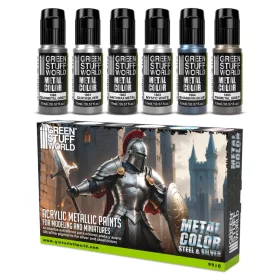  Green Stuff World Metallic Paints Set - Silver – 6×17ml ezüst és sötét metál akrilfesték készlet