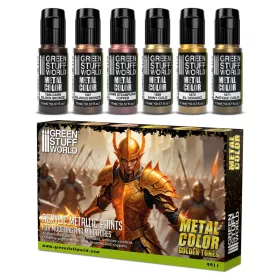   Green Stuff World Metallic Paints Set - Gold – 6×17ml arany, bronz és réz metál akrilfesték készlet