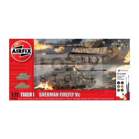 Airfix - Starter Set - Classic Conflict Tiger 1 vs Sherman Firefly harcjármű makett 1:72 (A50186)