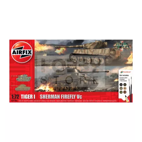 Airfix - Starter Set - Classic Conflict Tiger 1 vs Sherman Firefly harcjármű makett 1:72 (A50186)