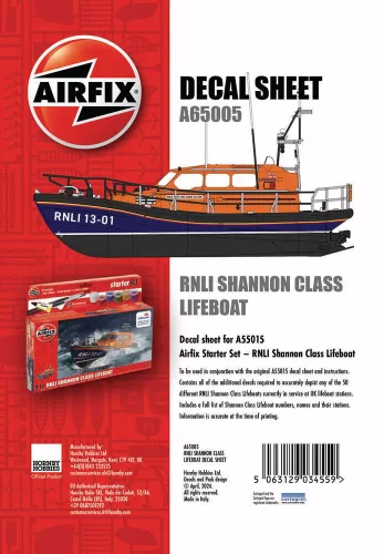 Airfix RNLI Shannon Class Lifeboat (A55015) matricalap 1:72 – Airfix A65005
