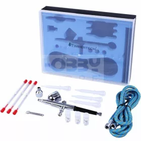   Timbertech Szórópisztoly készlet (Airbrush Gun Set) 0.2-0.3 (2db!)-0.5-ös dűznivel-tűvel és légkábellel ABPST01