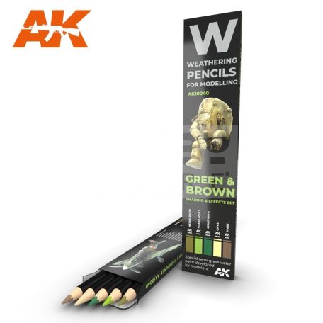 AK-Interactive Weathering Pencil - GREEN & BROWN: SHADING & EFFECTS SET akvarell ceruza szett - AK10040
