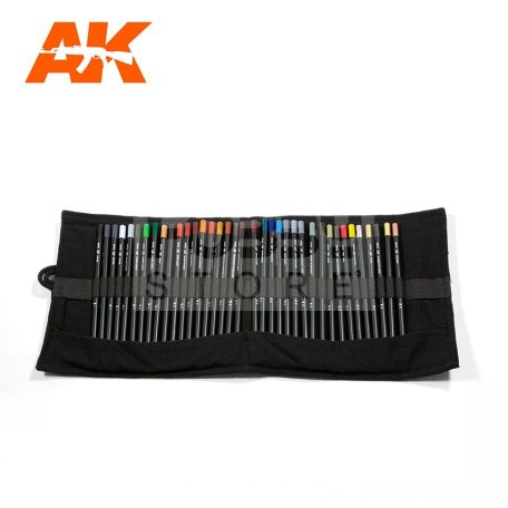 AK-Interactive Weathering Pencil - WEATHERING PENCILS FULL RANGE CLOTH CASE - akvarell ceruza szett 37 darabos - AK10048