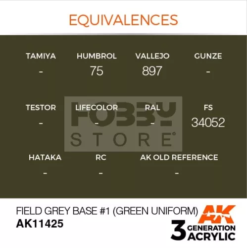 AK-Interactive - Acrylics 3rd generation Field Grey Base #1 (Green uniform) - akrilfesték AK11425