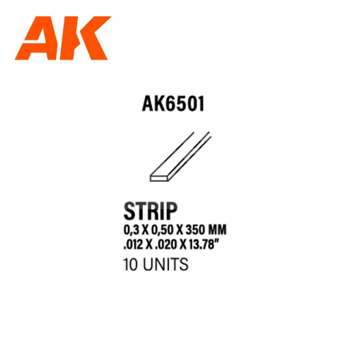AK-Interactive - Strips 0.30 x 0.50 x 350mm – STYRENE STRIP – (10 units) - Téglalap alakú sztirol profil AK6501