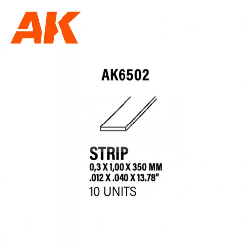 AK-Interactive - Strips 0.30 x 1.00 x 350mm – STYRENE STRIP – (10 units) - Téglalap alakú sztirol profil AK6502