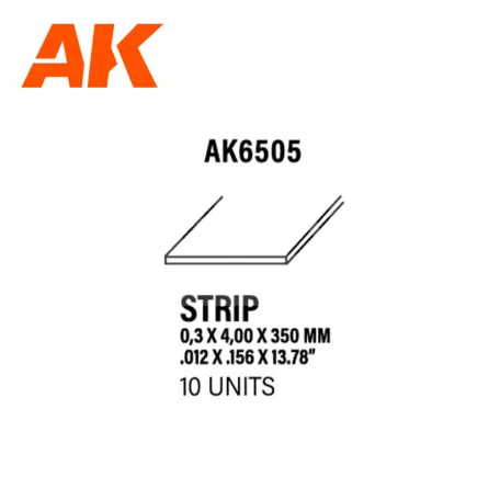 AK-Interactive - Strips 0.30 x 4.00 x 350mm – STYRENE STRIP – (10 units) - Téglalap alakú sztirol profil AK6505