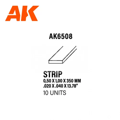 AK-Interactive - Strips 0.50 x 1.00 x 350mm – STYRENE STRIP – (10 units) - Téglalap alakú sztirol profil AK6508