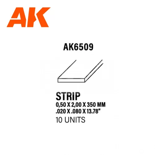 AK-Interactive - Strips 0.50 x 2.00 x 350mm – STYRENE STRIP – (10 units) - Téglalap alakú sztirol profil AK6509