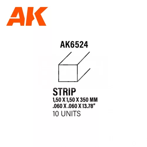 AK-Interactive - Strips 1.50 x 1.50 x 350mm – STYRENE STRIP – (10 units)- Négyzet alakú sztirol profil AK6524