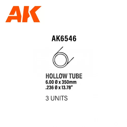 AK-Interactive - Hollow tube 6.00 diameter x 350mm – STYRENE HOLLOW TUBE – (3 units) - Cső alakú sztirol profil AK6546