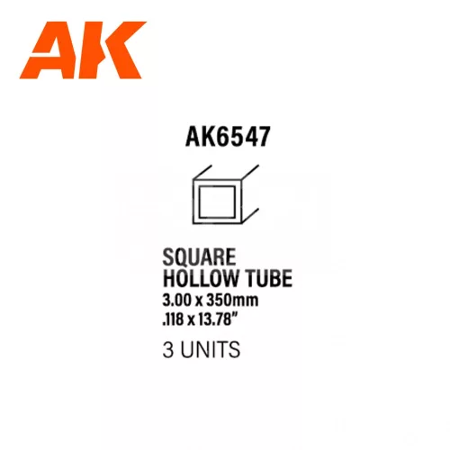 AK-Interactive - Square hollow tube 3.00 x 350mm – STYRENE SQUARE HOLLOW TUBE – (3 units) - négyzet sztirol profil AK6547