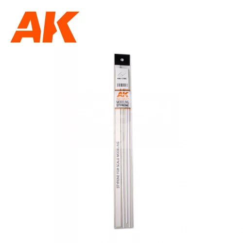 AK-Interactive - Half cane 1.00 x 350mm – STYRENE HALF CANE – (5 units) Félkör alakú sztirol profil AK6551
