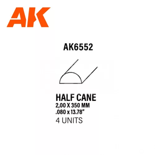 AK-Interactive - Half cane 2.00 x 350mm – STYRENE HALF CANE – (4 units) Félkör alakú sztirol profil AK6552