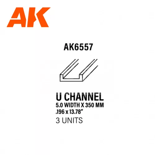 AK-Interactive - U Channel 5.0 width x 350mm – STYRENE U CHANNEL – (3 units) U alakú sztirol profil AK6557
