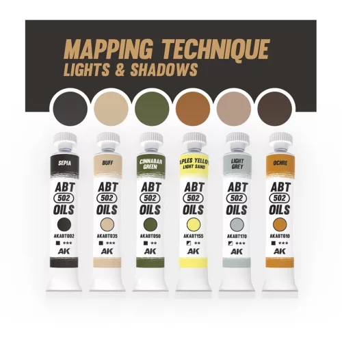AK Interactive - MAPPING TECHNIQUE LIGHTS AND SHADOWS SET - olajfesték szett 6X20 ml - AKABT303