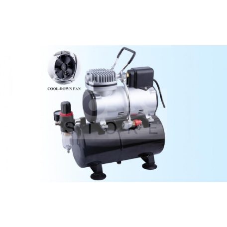 Chromax Airbrush mini compressor with air reservoir- Mini csendes - egyhengeres levegőtartályos (3L) airbrush kompresszor AS-186S