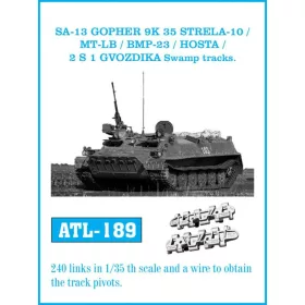   Friulmodel SA-13 Gopher / 9K35 Strela-10 / MT-LB / BMP-23 / Hosta / 2S1 Gvozdika – mocsárjáró lánctalp – fém lánctalpkészlet