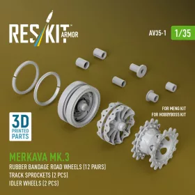   ResKit Models Merkava Mk.3 – gumibetétes futógörgők, 12 pár + 2 lánckerék + 2 feszítőkerék, Meng / HobbyBoss makettekhez