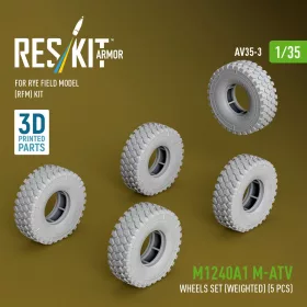   ResKit Models M1240A1 M-ATV wheels set (weighted) (5 pcs) for Rye Field Model (RFM) kit (3D Printed) - terhelt állapotú kerékkészlet, 5 db