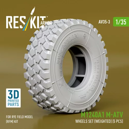 ResKit Models M1240A1 M-ATV wheels set (weighted) (5 pcs) for Rye Field Model (RFM) kit (3D Printed) - terhelt állapotú kerékkészlet, 5 db