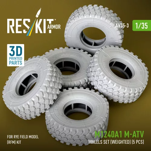 ResKit Models M1240A1 M-ATV wheels set (weighted) (5 pcs) for Rye Field Model (RFM) kit (3D Printed) - terhelt állapotú kerékkészlet, 5 db