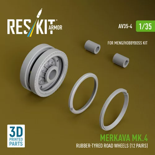 ResKit Models Merkava Mk.4 rubber-tyred road wheels (12 pairs) (3D Printed) for Meng / Hobby Boss - gumibetétes futógörgők, 12 pár, Meng / HobbyBoss makettekhez