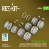 ResKit Models Merkava Mk.3 – sérült gumibetétes futógörgők, 12 pár + 2 lánckerék + 2 feszítőkerék, Meng / HobbyBoss makettekhez