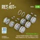 ResKit Models Merkava Mk.3 – sérült gumibetétes futógörgők, 12 pár + 2 lánckerék + 2 feszítőkerék, Meng / HobbyBoss makettekhez