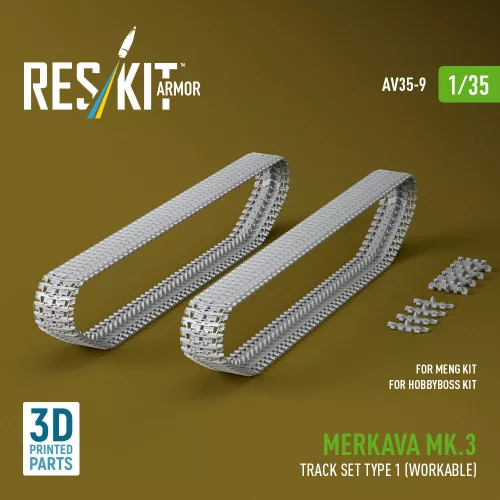 ResKit Models Merkava Mk.3 track set Type 1 (Workable) for Meng/HobbyBoss kit (3D Printed) - működőképes lánctalpkészlet, 1. típus