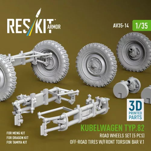 ResKit Models Kübelwagen Typ 82 – 5 kerék, terepgumi, első torziós rúd V1
