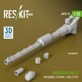  ResKit Models Merkava Mk.3 gun barrel (120 mm) + LWS (2 pcs) for Meng Kit (3D Printed) - 120 mm-es lövegcső LWS érzékelőkkel