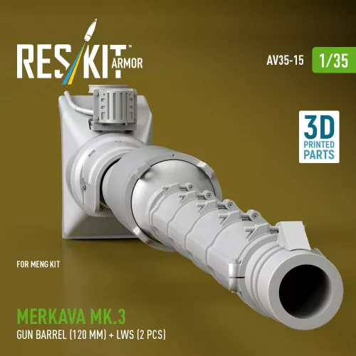 ResKit Models Merkava Mk.3 gun barrel (120 mm) + LWS (2 pcs) for Meng Kit (3D Printed) - 120 mm-es lövegcső LWS érzékelőkkel
