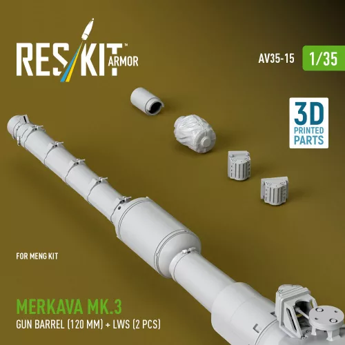 ResKit Models Merkava Mk.3 gun barrel (120 mm) + LWS (2 pcs) for Meng Kit (3D Printed) - 120 mm-es lövegcső LWS érzékelőkkel