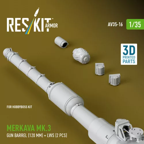 ResKit Models Merkava Mk.3 gun barrel (120 mm) + LWS (2 pcs) for HobbyBoss Kit (3D Printed) - 120 mm-es lövegcső LWS érzékelőkkel