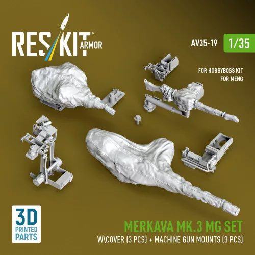 ResKit Models Merkava Mk.3 – géppuskakészlet, burkolattal, 3 db géppuska + 3 db géppuskatartó, Meng / HobbyBoss maketthez